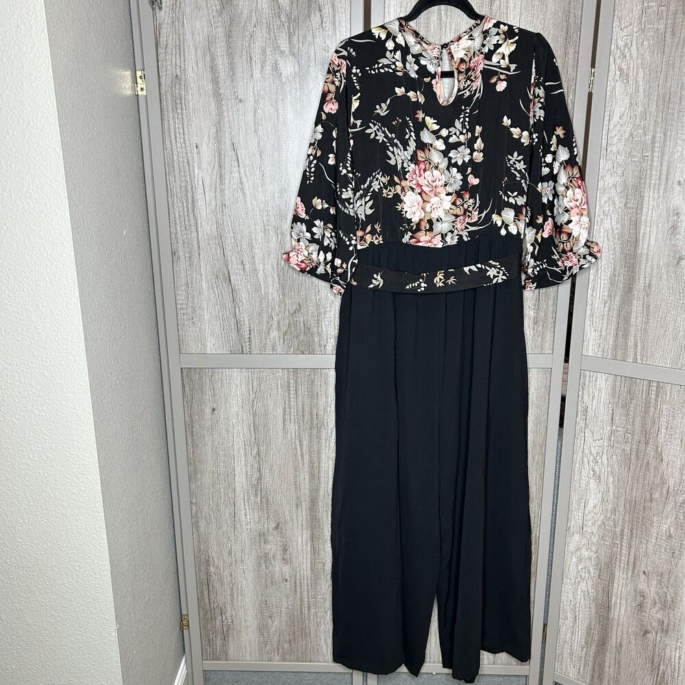 BloomChic Black Floral Jumpsuit with Pink and Cream Blooms